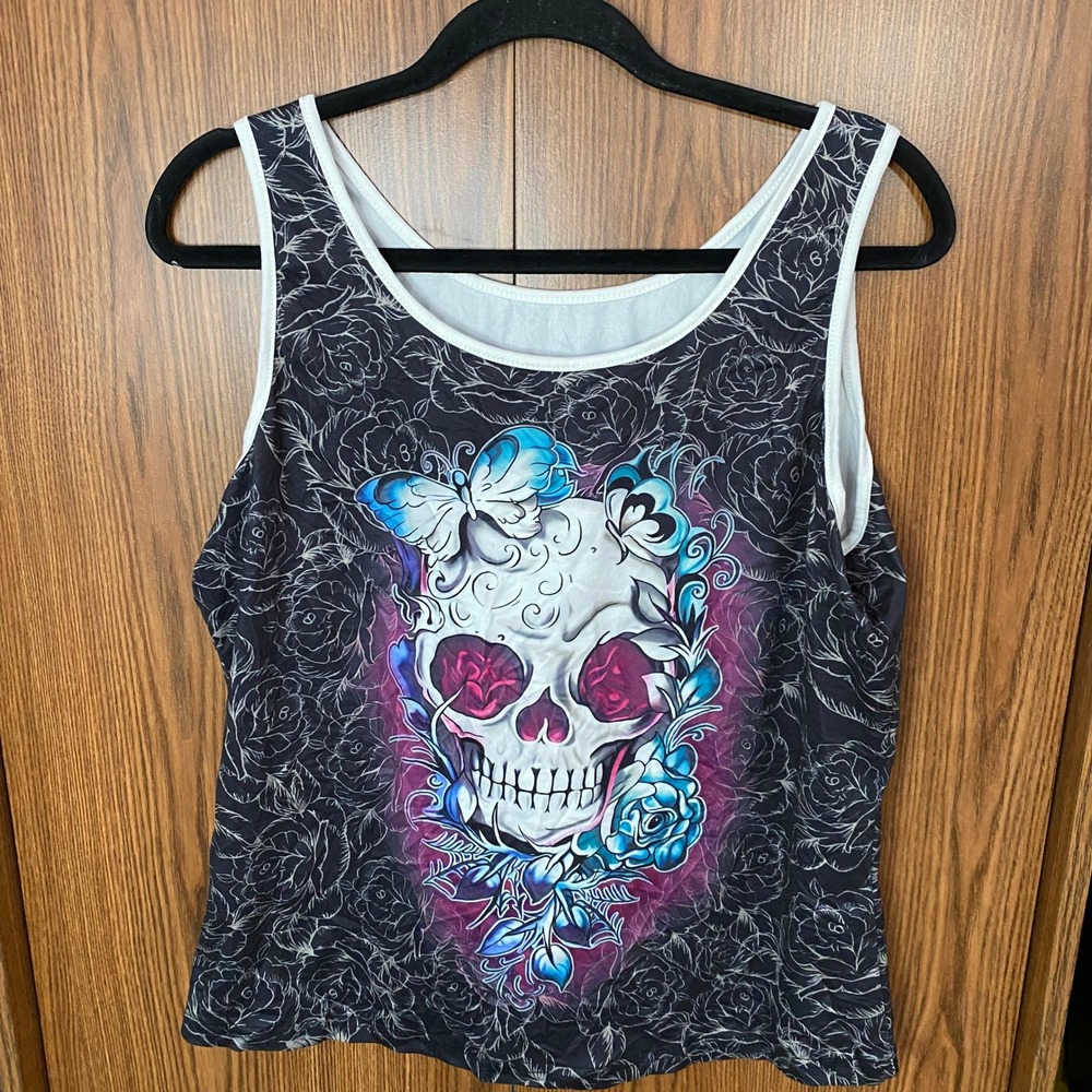 Skull Butterfly Pajama Set Women XXL Black Graphic Tank and Shorts